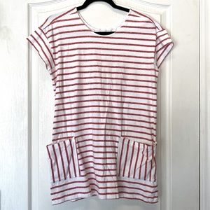Aventura Organic Cotton Fair Trade Cap Short Sleeve Red Striped Front Pocket Top